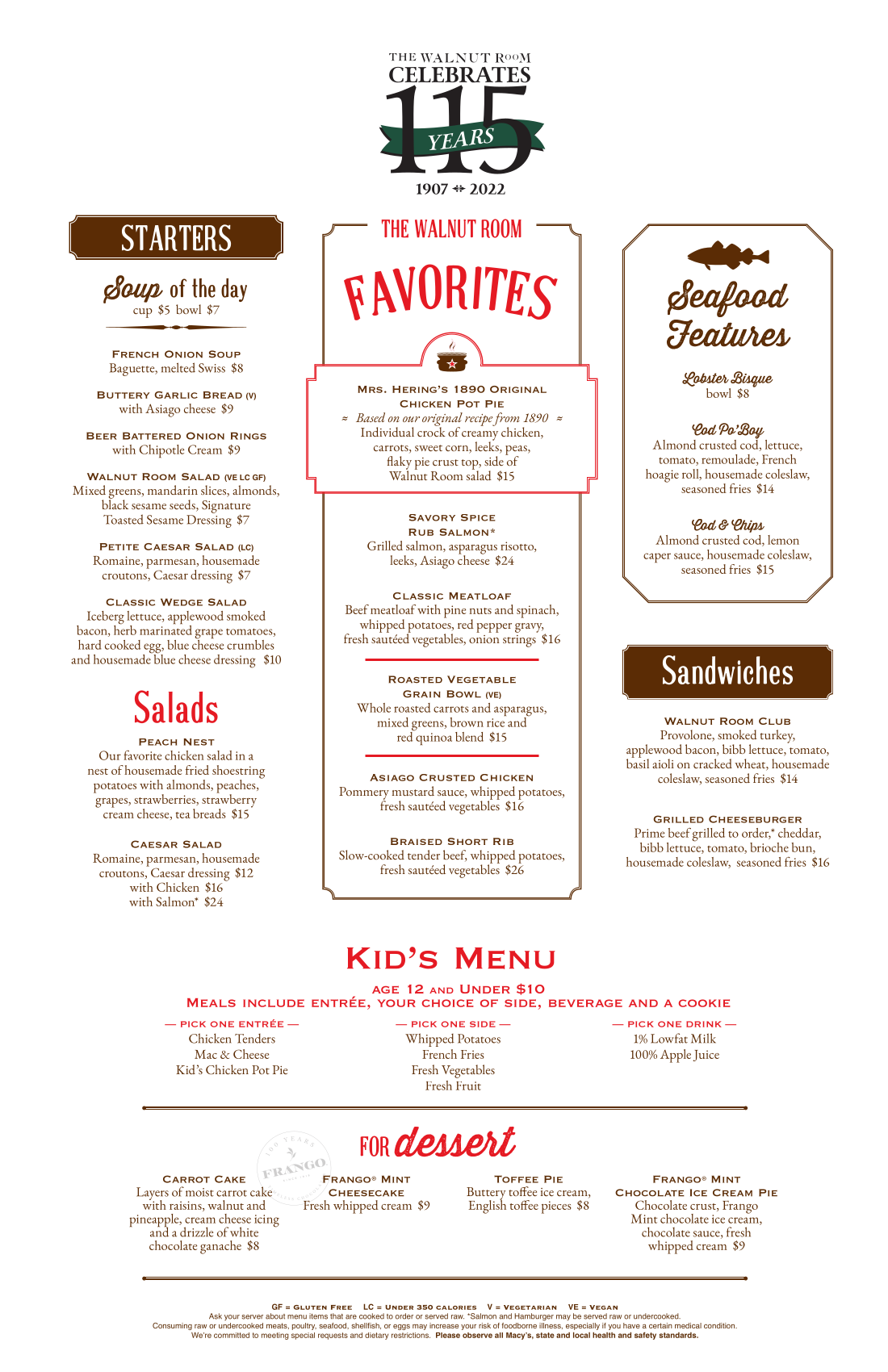 Walnut Room Menu
